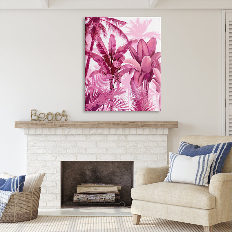 «Pink Tropical Palm Leaves» sur toile par Kristen Drew, H 48 po x l 36 po x P 1,5 po