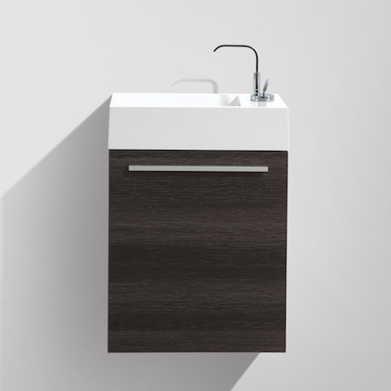 Meuble-lavabo mural simple 18 po avec lavabo, Chêne foncé