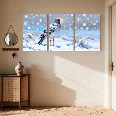 «Birds Winter Bird Snowflake Landscape», ensemble de 3 impressions sur toile