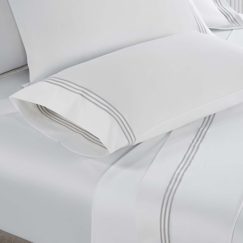 Ensemble de draps en coton Brandon, Ensemble de draps pour lit simple avec 1 taie d'or, Blanc / argent