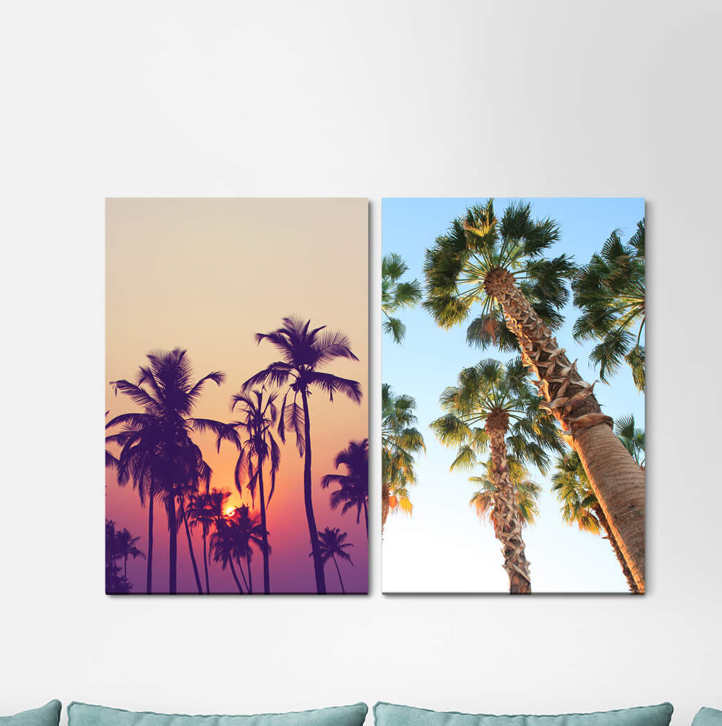 2-tlg. Leinwandbilder-Set - Fotografie „Palm Trees South Sea Paradise Summer Sunshine Warm Relax”