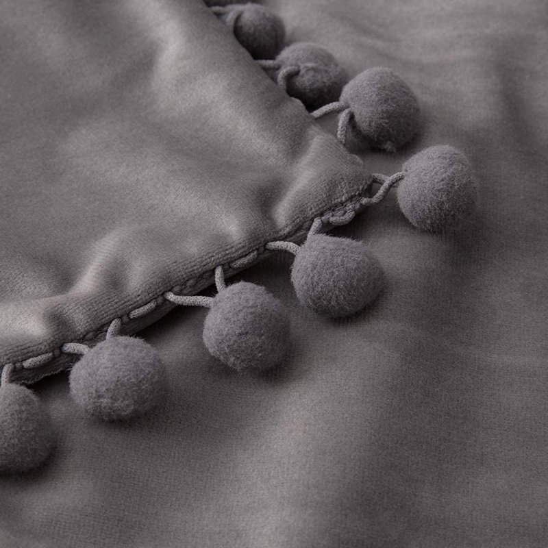 Pom Pom Boho Pillow Cover, 20" x 20", Dark Grey