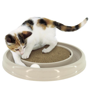 Turbo: Scratcher Eco - Gris - Ensemble de jouets pour chat et d'herbe à chat, hippodrome rond de 15,5 po, ballon tournant, fond antidérapant, enrichissement pour animaux de compagnie, station de jeu et de détente