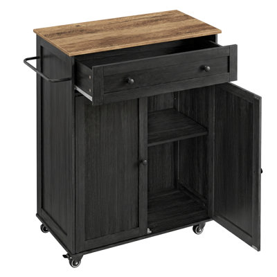 30.9"W Rolling Kitchen Island with Storage Cabinet, Drawer, Adjustable Shelf, and Towel Bar
