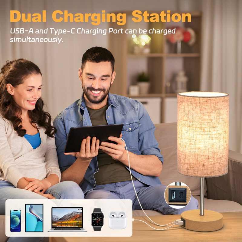 14'' Minimal 3-Way Dimmable Table Lamp Set, Touch Control (2 LED Bulbs Included), Brown
