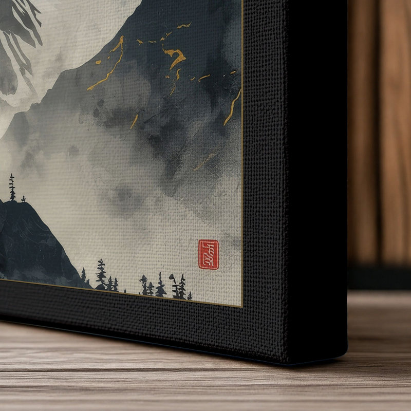 Mountain at Sunrise Scandinavian - Wrapped Canvas, 36x24 - 91.4 x 61.0 cm, Black Border