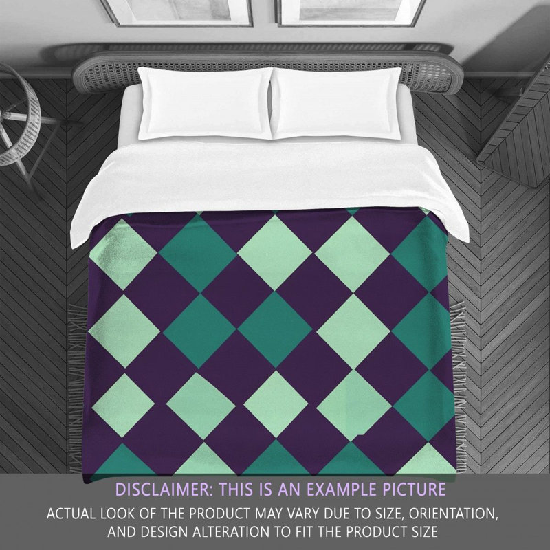 Machine Printed Comforter, Queen Comforter, Green/Purple Argyle
