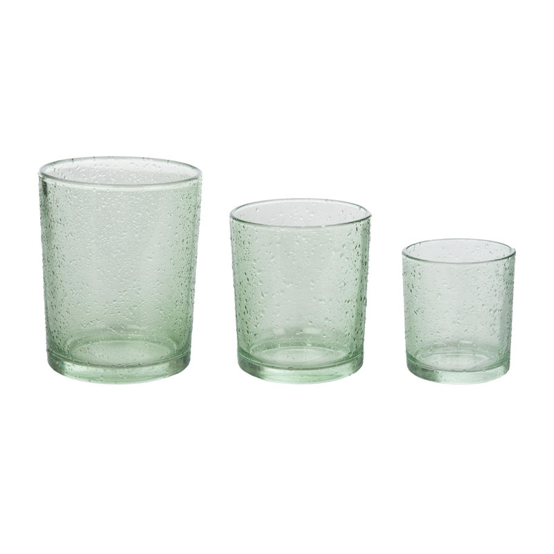  Ensemble de 3 porte-bougies en verre texturé