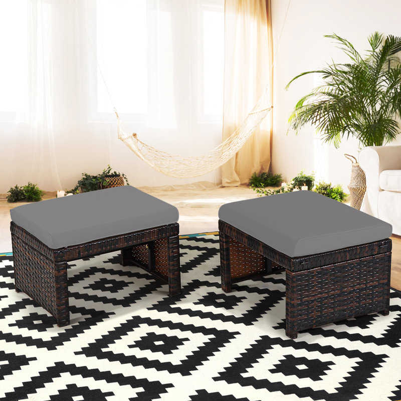 Repose-pieds d'extérieur en rotin avec coussin Trulli, Gris