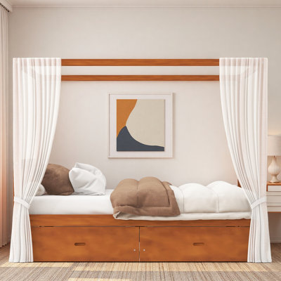 Wooden Canopy Bed With Storage Drawers
