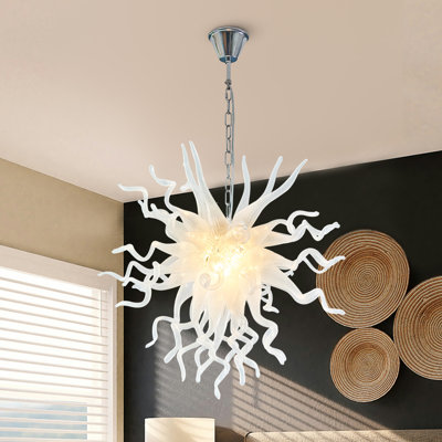 Lustre blanc en tube de verre soufflé à la main, semi-encastré moderne