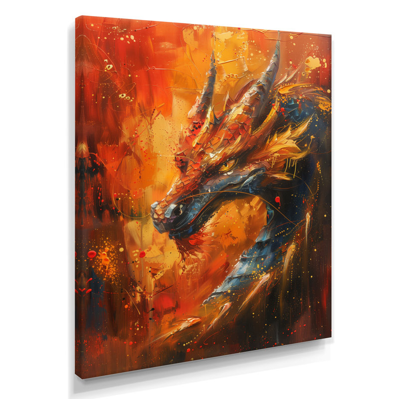  «Orange, jaune, braises, dragon I - Dragons», reproduction d'art murale, Toile tendue, H 40 po x l 30 po x P 1,5 po