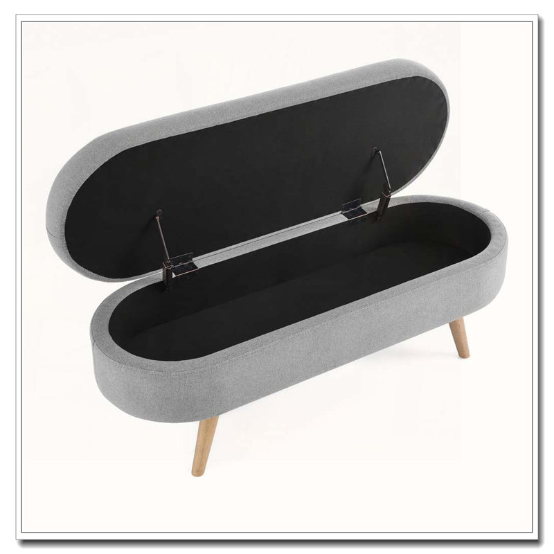 Ottoman Oval Storage Bench,Rubber Wood Legs, Gray