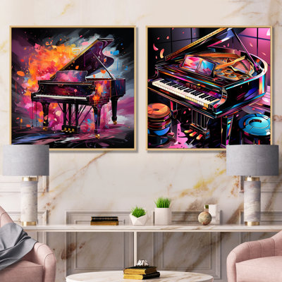Purple Digital Melodies Of A Grand Piano I - Music Piano Canvas Prints Set Of 2