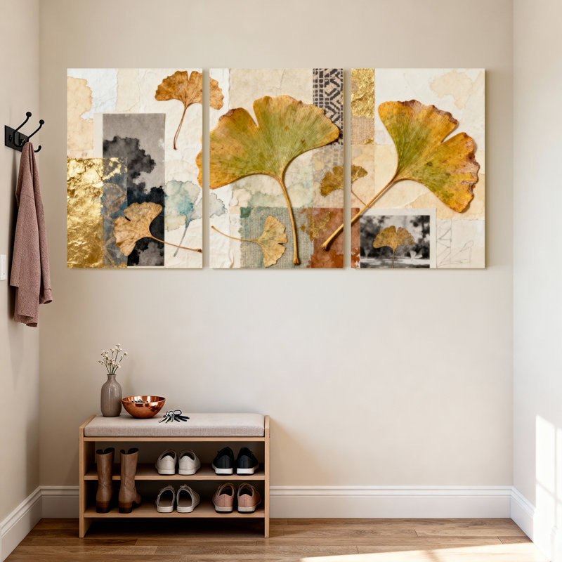 «Ginkgo Leaf Collage», reproduction d'art sur toile tendue sur toile, ensemble de 3, H 36 po x l 72 po
