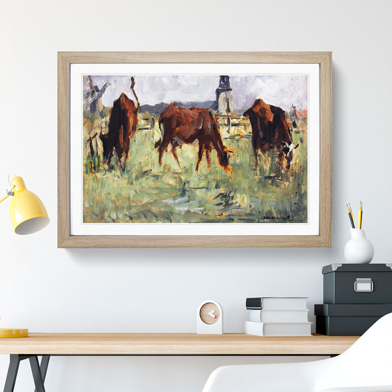 Cows in a Field by Edouard Manet - Picture Frame Painting, 36cm H x 48cm W x 2cm D, Oak Framed