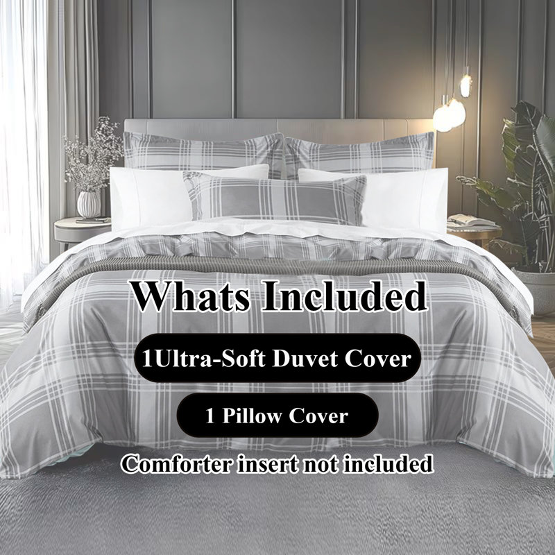 Aspire Homeware Chequered Microfiber Duvet Cover Set with Pillowcases for Elegant Bedroom Decor
