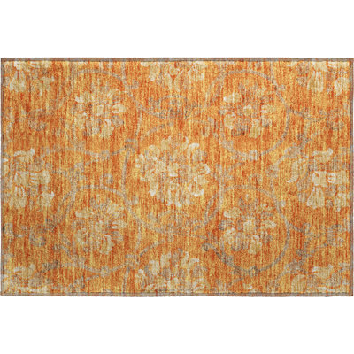 Premium Machine Washable Prisco Orange Rug