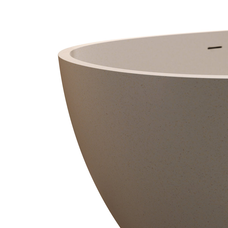 55'' Solid Surface Freestanding Soaking Bathtub In Beige, Resin Stone Material, Overflow And Pop - Up Drain, Hard, Spacious For One Bather, Ergonomic Curve Relaxation, Smooth Finish, Easy To Clean