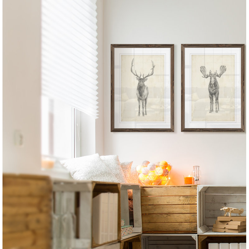 «Moose Study» par Antonyus Bunjamin (Abe), ensemble de 2 reproductions d'art sur toile, H 20 po x l 16 po, Espresso