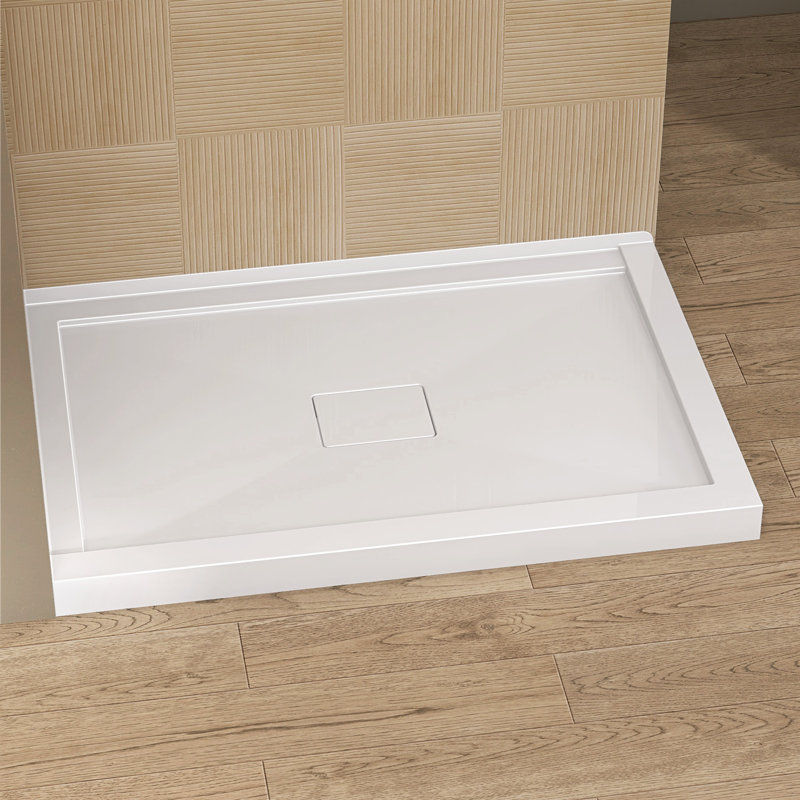 48'' W X 32'' D Acrylic Double Threshold Shower Base Corner Rectangular Shower Floor Pan Walk-in White Shower Tray with Center Drain Cover