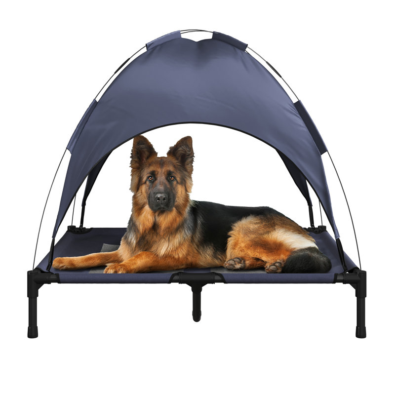 Large Navy Blue Elevated Outdoor Waterproof Dog Bed with Canopy