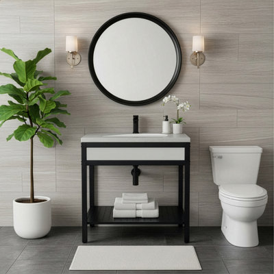 31 in. Single Sink Vanity- Black Metal Frame with Light Gray Concrete Specialty Sink Top