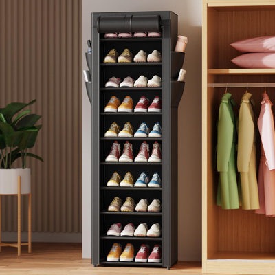 Étagère de rangement de chaussures à grande capacité à 10 niveaux avec housse anti-poussière et poches latérales