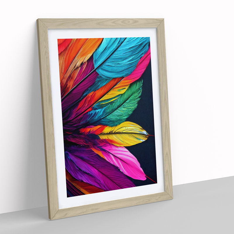 Vibrant Feathers No.4 - Framed Print, 64cm H x 46cm W x 2cm D, Oak