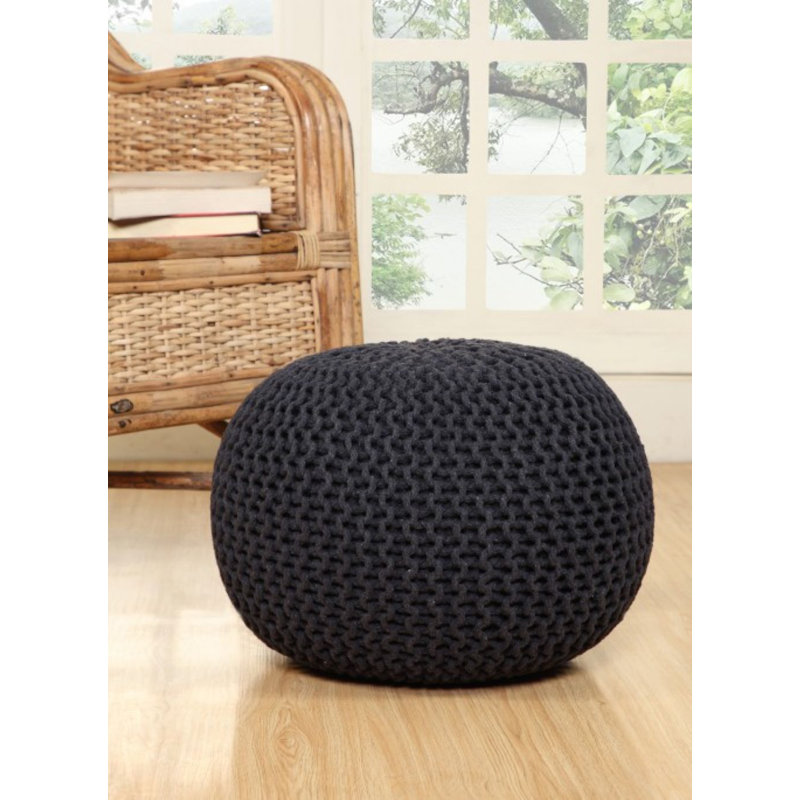 Ls Lychee Large Knitted Pouf- (22x22x16 Inches), Gray