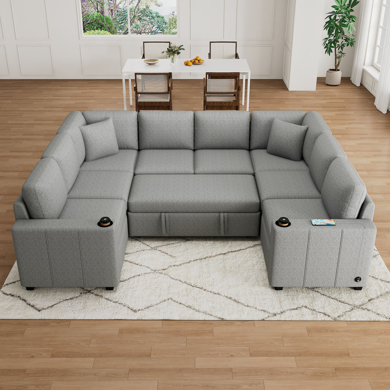 Canapé-lit modulaire convertible en forme de U avec canapé-lit pour le salon, gris, Gris