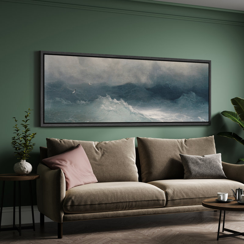 «Moody Blue Nautical Ocean Waves Coastal Extra Large», reproduction d'art sur toile encadrée, H 20 po x l 60 po