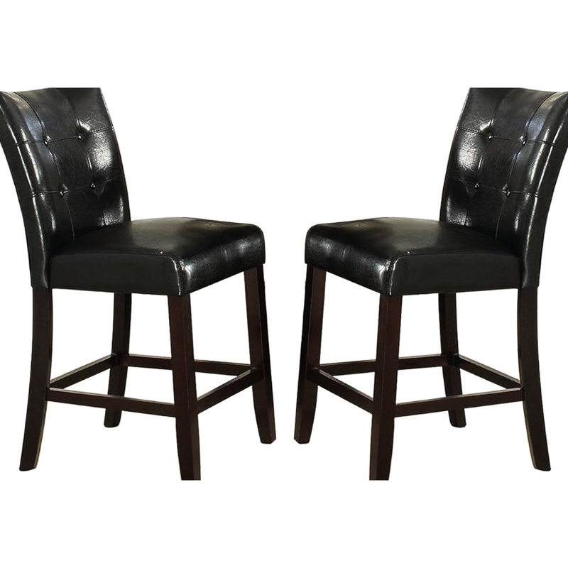 De 2 chaises de salle à manger à hauteur de comptoir, style moderne, similicuir noir, dossier, siège, chaises à structure en bois (2 pièces), coussin en bois pour