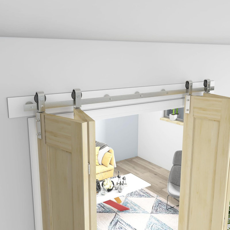 Ensemble de quincaillerie de porte de grange pliante en nickel brossé brossé (portes non incluses), 60"