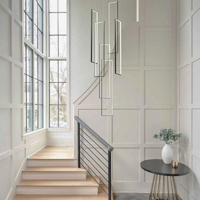 6 - Light Unique Rectangle LED Dimmable Pendant Long Staircase Chandelier