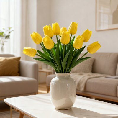 10 Pieces Artificial Tulip Bouquet, 13.4" Real Touch Simulation PU Tulip Stems,, For Wedding Flower Arrangements, Spring Bouquets, Mother's Day Table Centerpieces, Yellow