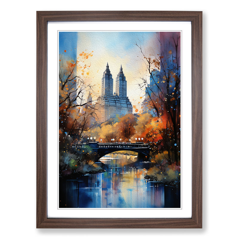 Central Park Symbolism - Single Picture Frame Print on Wood, Walnut Framed, 46cm H x 34cm W x 2cm D