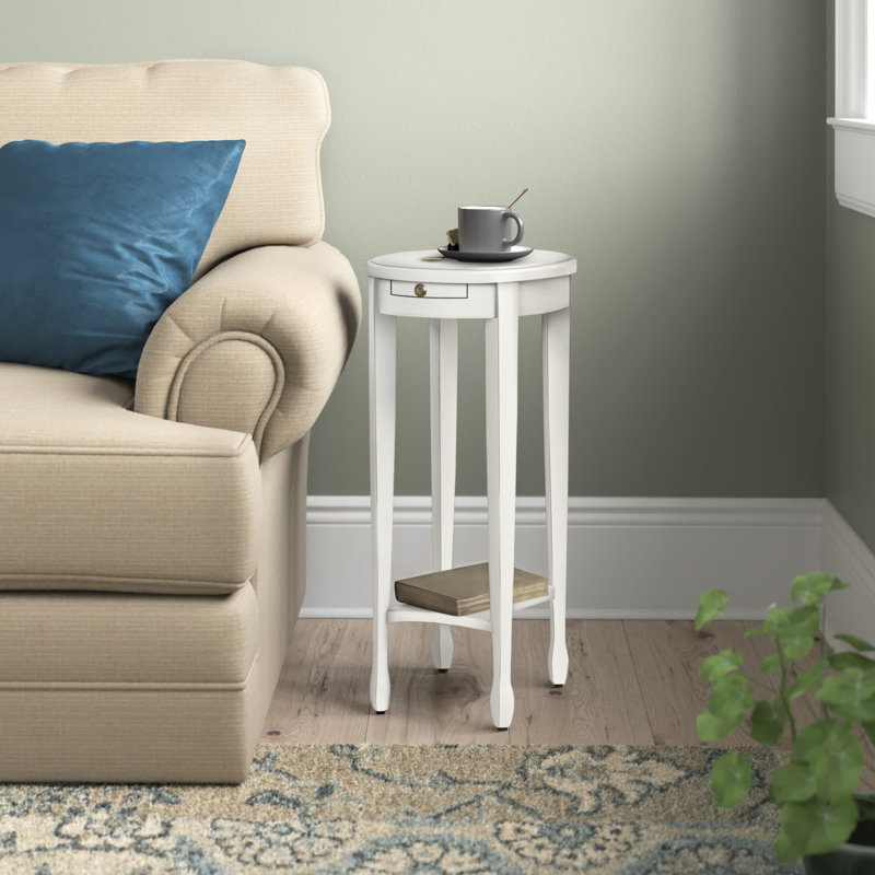 Bette Oval End Table With Storage, Distressed Cottage White
