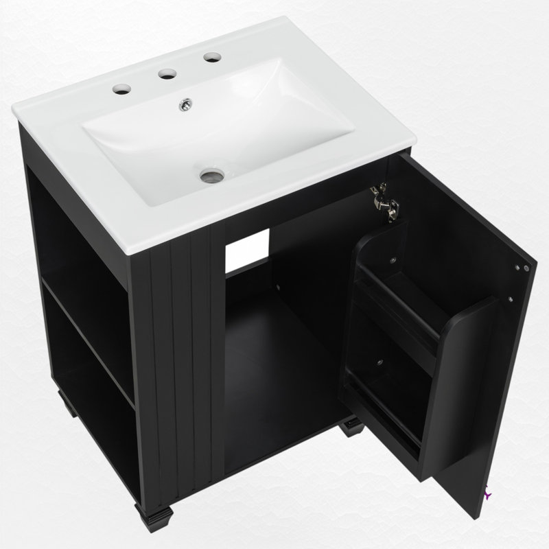 Ensemble de meuble-lavabo simple 24 po avec plateau en céramique 24 po, Noir, noir, noir, noir