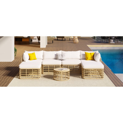 Ensemble de canapé modulaire en rotin toutes saisons 7 pièces, ensemble de patio et ensemble modulaire d'extérieur 7 pièces