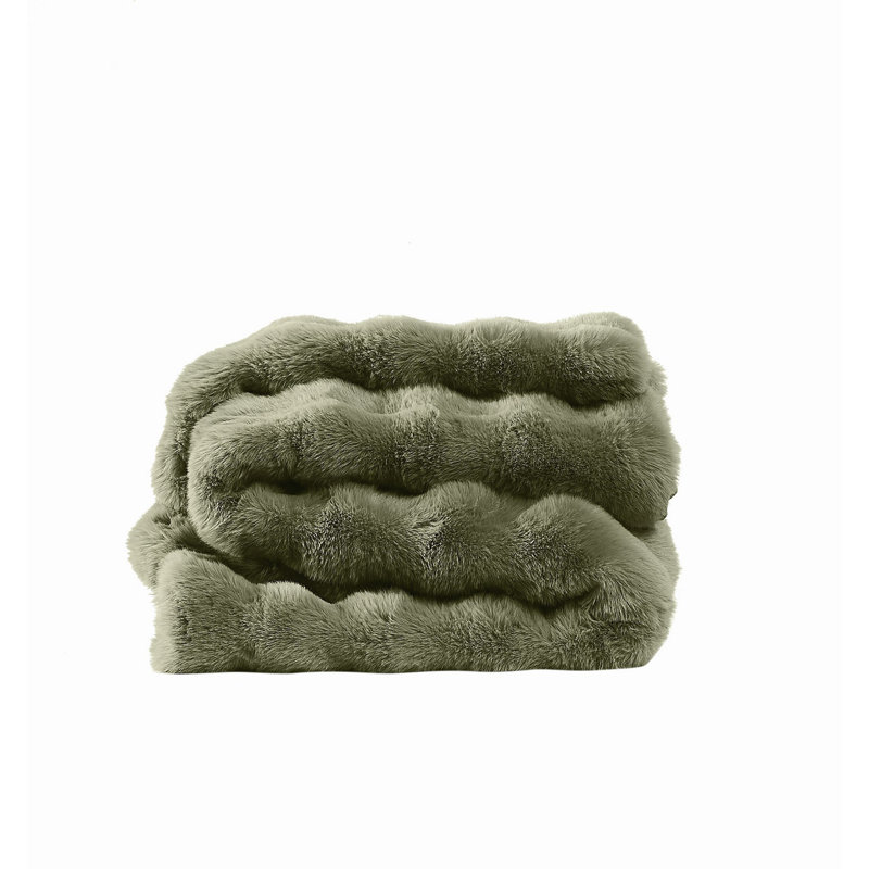 Brooklyn Loom Bubble Faux Fur Bed Blanket, King, Green