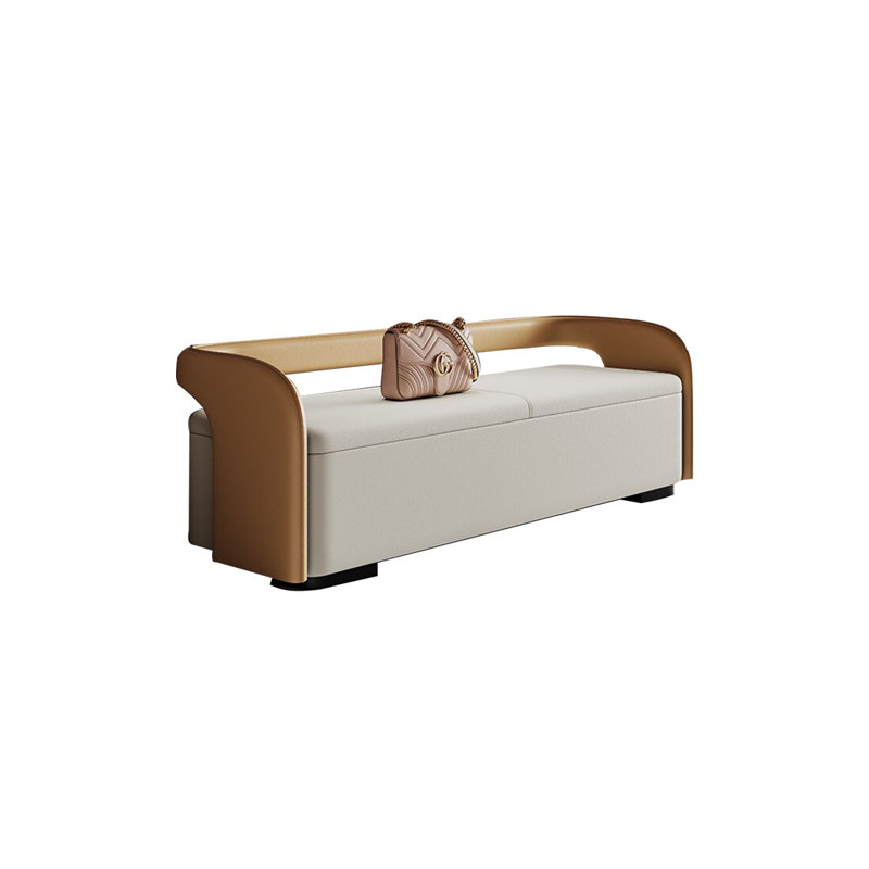 Banc de rangement rembourré en similicuir Ousman, Orange/Crème