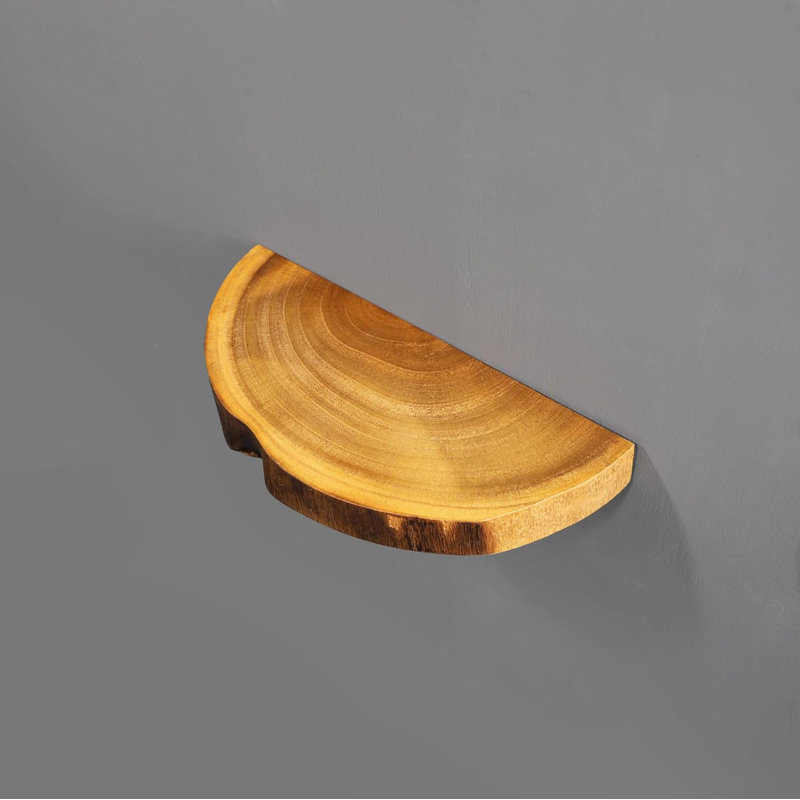 Handcrafted Live Edge Floating Wall Shelf, Natural Paulownia Wood Shelf, Unique Half Circle Design, Waterproof & Scratch-Resistant, Easy To Install For Living Room, Kitchen, Bathroom