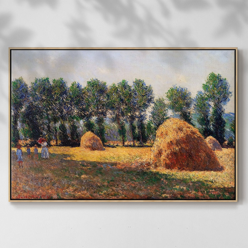 Haystacks at Giverny, 1885 - Reproduction sur toile flottante, Naturel, H 25 po x l 37 po x P 2 po