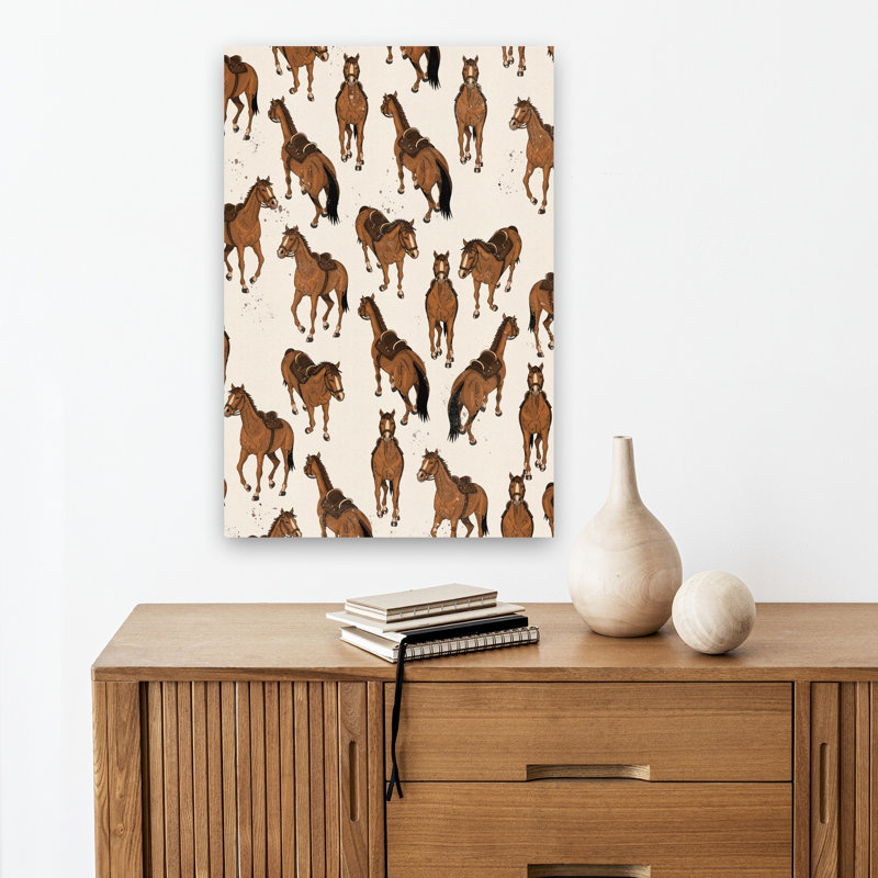Equestrian Horse Pattern Classic Contemporary Horse Wall Art Print 1 Piece Wrapped Canvas Wall Art, 45.72cm H x 30.48cm W