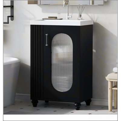 20" Bathroom Vanity with Sink, Bathroom Vanity Cabinet with Two-tier Shelf, Adjustable Shelf, Solid Wood and MDF, Black
