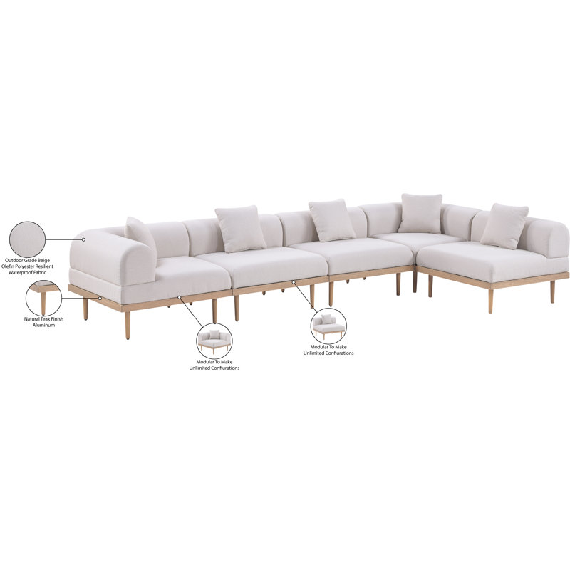 Canapé modulaire d'extérieur en oléfine résistant à l'eau 142 po Madeleine, Beige