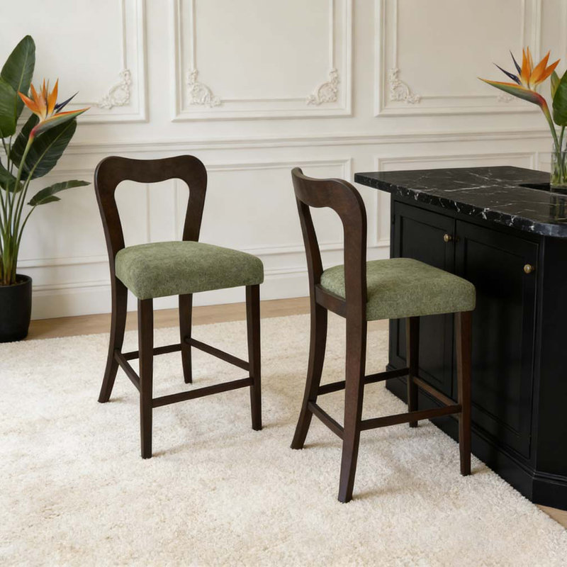 Ensemble de tabouret de comptoir, Brun foncé, vert