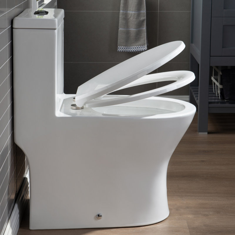 1.28 GPF Round Compact One Piece Dual-Flush Toilet with Soft-Closing Seat,MAP Flushing 1000G, White/Matte Black