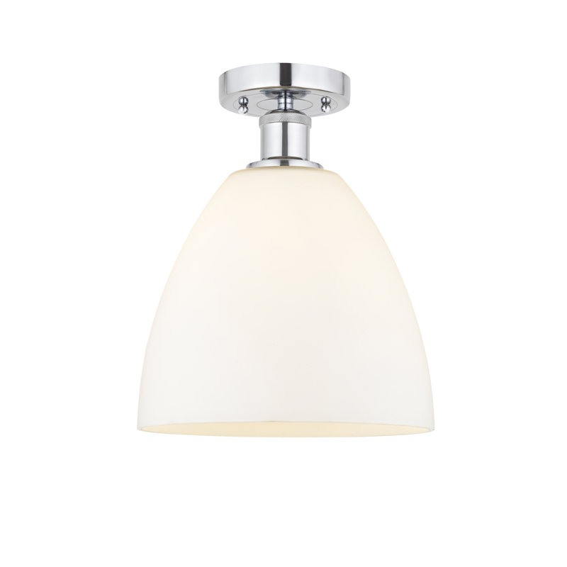 Plafonnier semi-encastré 1 lumière, Blanc mat, H 11,63 po x l 9 po x P 9 po, Chrome poli